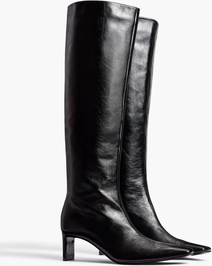 Ona Knee-High Boot in Black Glazed Leather - Image 2