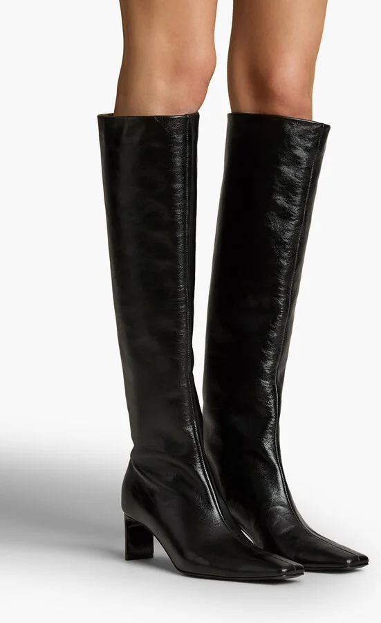 Ona Knee-High Boot in Black Glazed Leather - Image 5