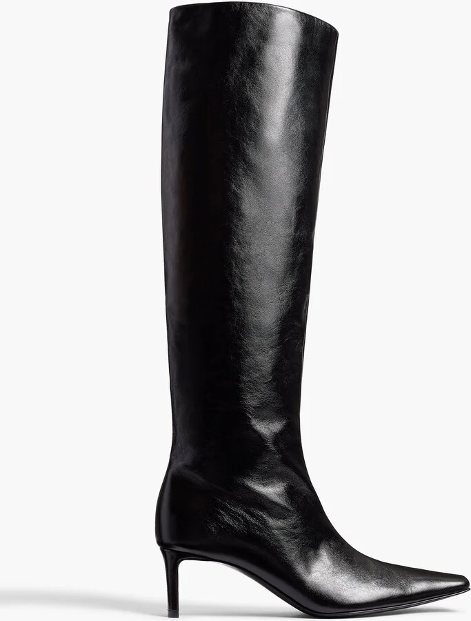 Ona Knee-High Boot in Black Glazed Leather