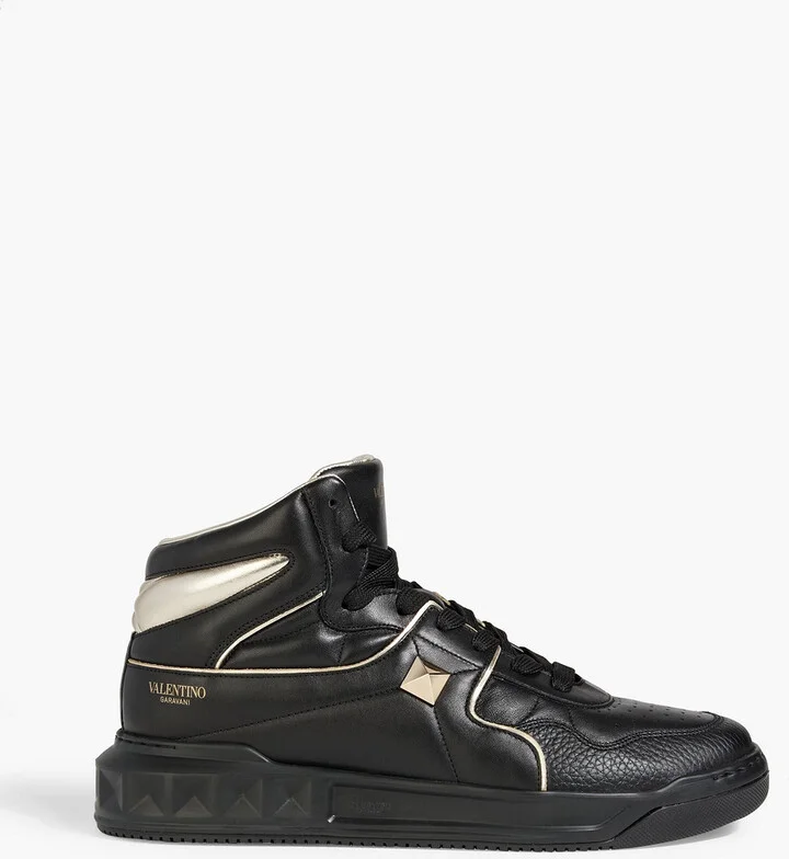One Stud smooth and pebbled-leather high-top sneakers