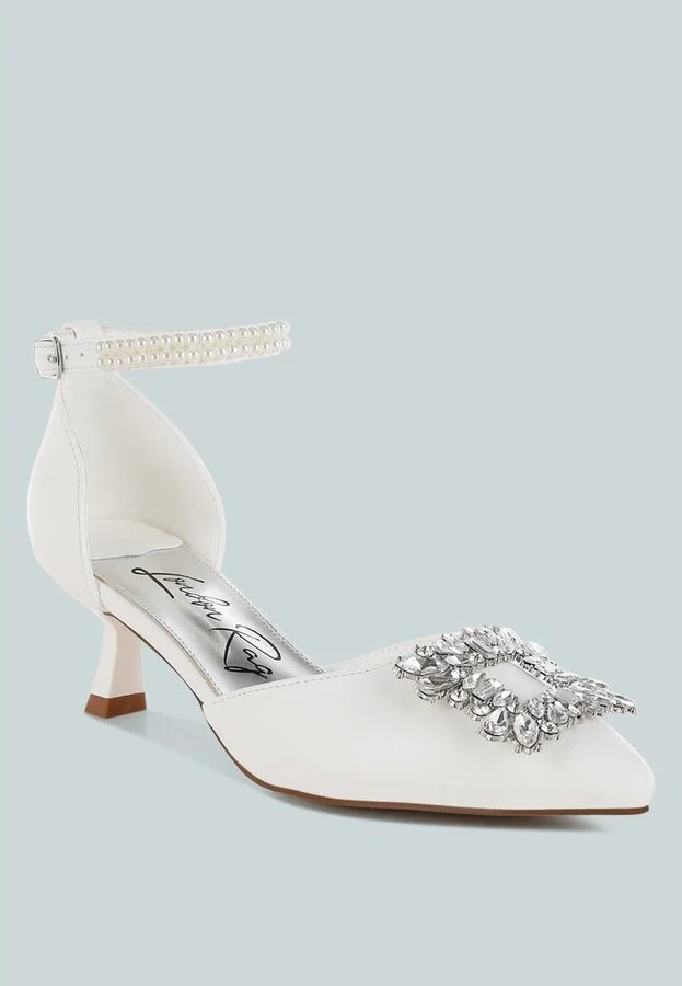 Onkana Diamante Brooch Kitten Heel Sandals - Image 2