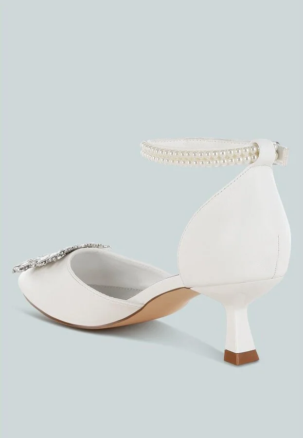 Onkana Diamante Brooch Kitten Heel Sandals - Image 3