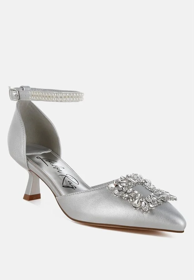 Onkana Diamante Brooch Kitten Heel Sandals - Image 4