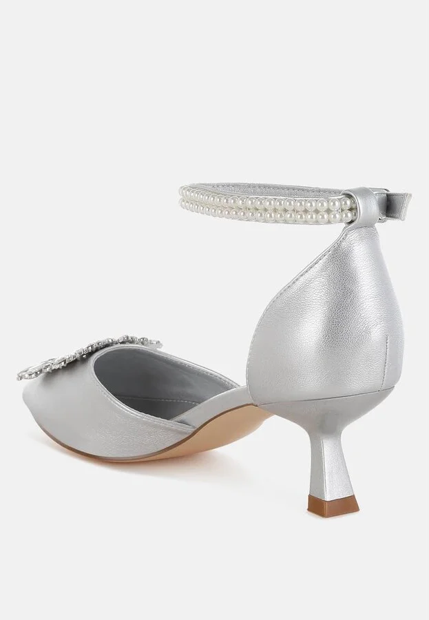 Onkana Diamante Brooch Kitten Heel Sandals - Image 5