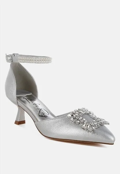 Onkana Diamante Brooch Kitten Heel Sandals Women - Image 2