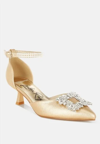 Onkana Diamante Brooch Kitten Heel Sandals Women - Image 3
