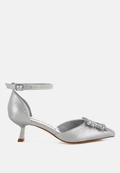 Onkana Diamante Brooch Kitten Heel Sandals Women