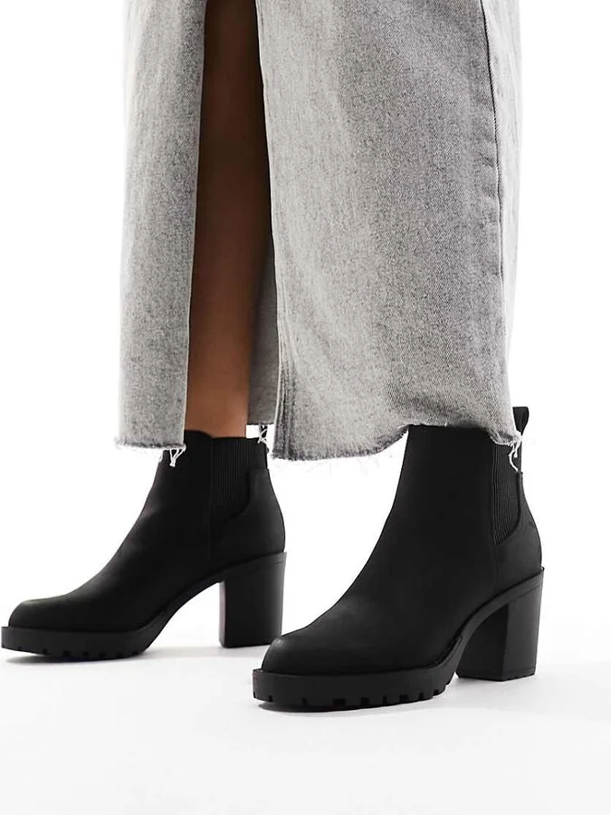ONLY faux leather heeled boot in black