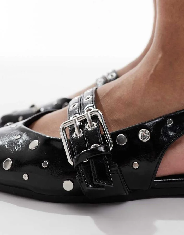 ONLY studded sling back ballet flat in black - Image 3