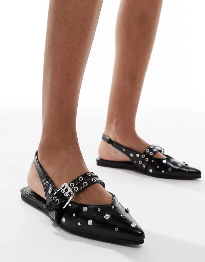 ONLY studded sling back ballet flat in black - Image 4