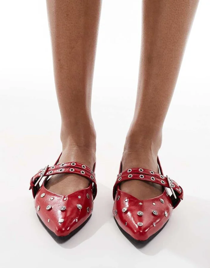 ONLY studded sling back ballet flat in red - Image 2