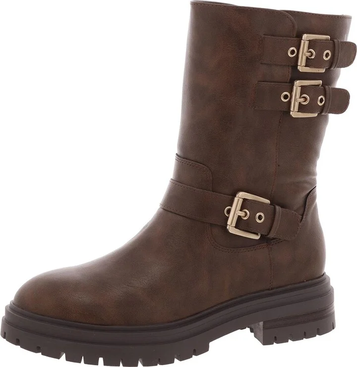 Onnyx Womens Round Toe Faux Leather Motorcycle Boots