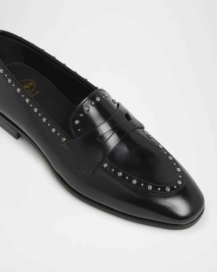Onyx Met Studded Leather Penny Loafers - Image 2