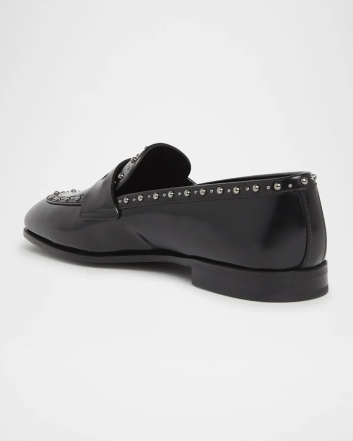 Onyx Met Studded Leather Penny Loafers - Image 4