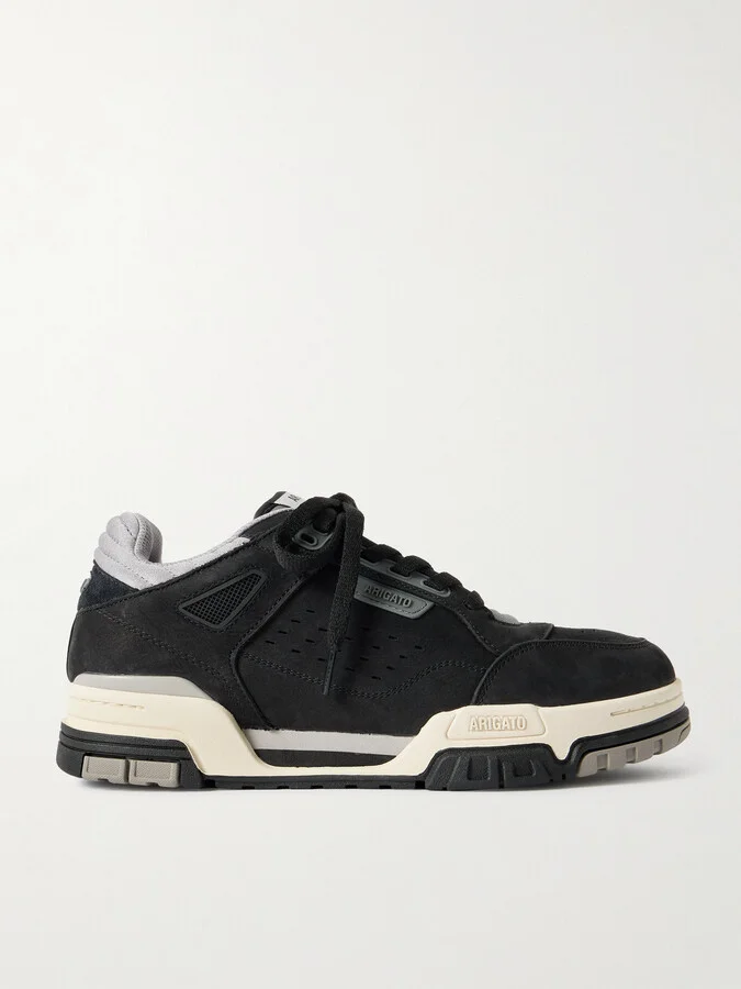 Onyx Twill-Trimmed Suede and Leather Sneakers