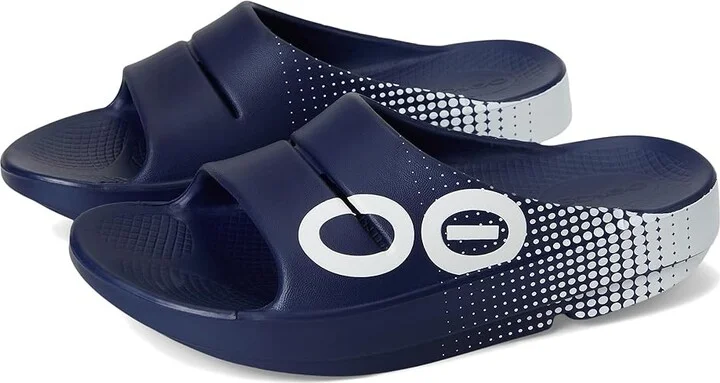 OOFOS OOahh Sport Slide Walking Shoes Matrix Navy : Men's 5 - Women's 7 Medium, Rubber