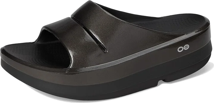 OOFOS Oomega Ooahh Stacked Women's Wedge Shoes Titanium Mirror : 7 M - Image 5