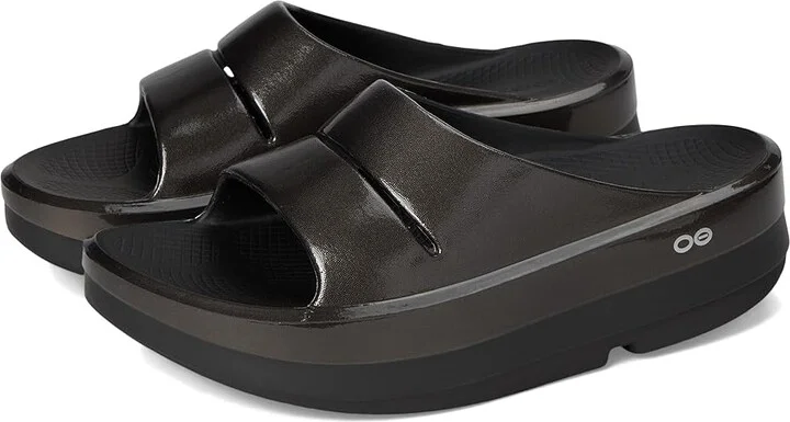 OOFOS Oomega Ooahh Stacked Women's Wedge Shoes Titanium Mirror : 7 M