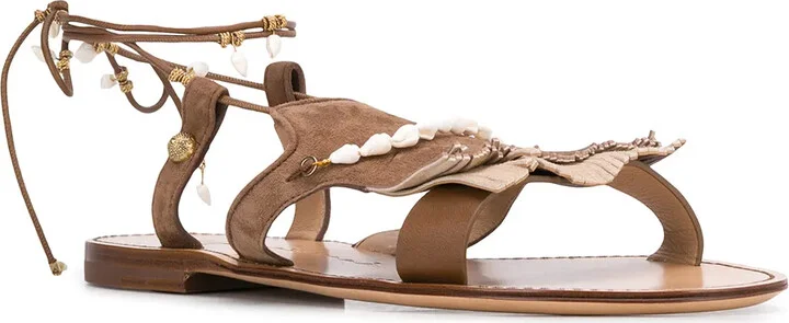 Open Toe Beaded-Fringed Sandals - Image 2