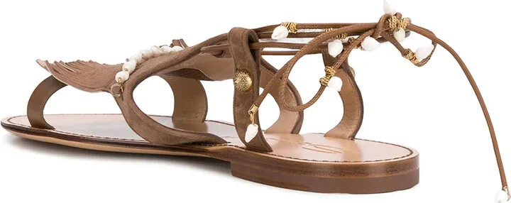 Open Toe Beaded-Fringed Sandals - Image 3