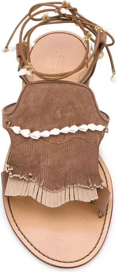 Open Toe Beaded-Fringed Sandals - Image 4