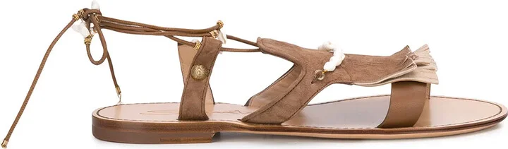 Open Toe Beaded-Fringed Sandals