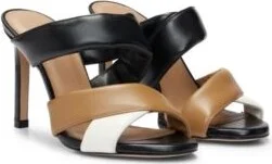 Open-toe mules in nappa leather with padded straps- Black Women's Pumps size 9