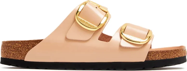 Open-Toe Slip-On Buckled Leather Sandals