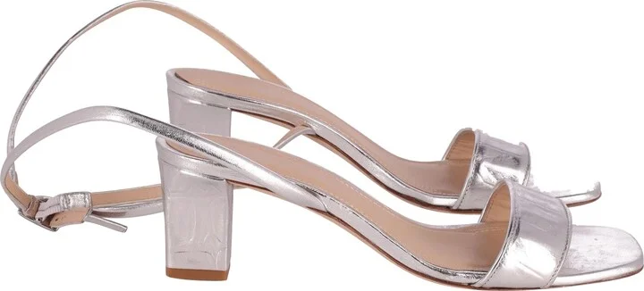 Open Toe Strap Sandals in Silver Leather
