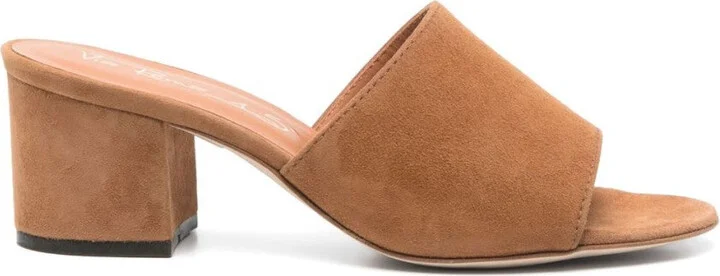 Open-Toe Suede Mules With Mid Block Heel