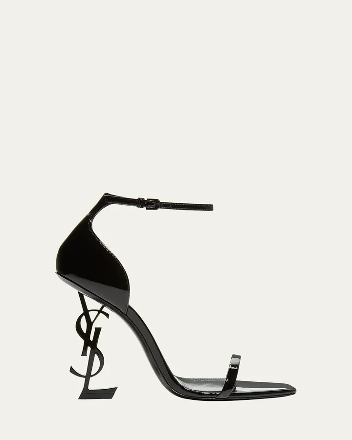 Opyum YSL Logo-Heel Sandals with Black Hardware