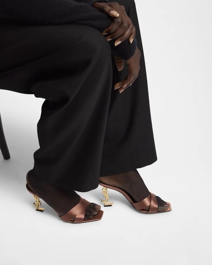Opyum YSL Logo-Heel Satin Slide Sandals - Image 3