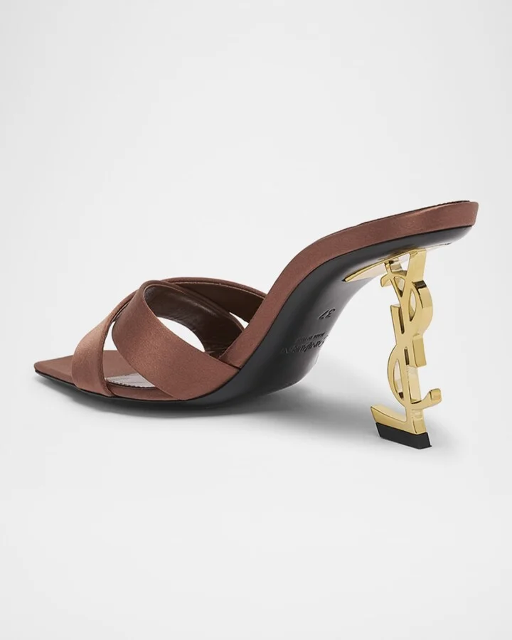 Opyum YSL Logo-Heel Satin Slide Sandals - Image 7