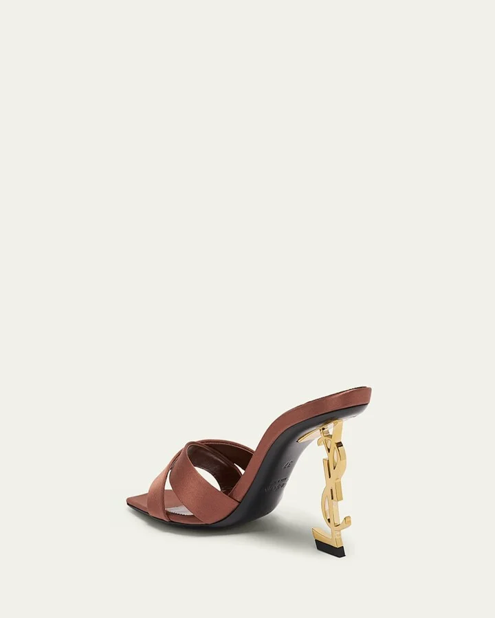 Opyum YSL Logo-Heel Satin Slide Sandals - Image 8