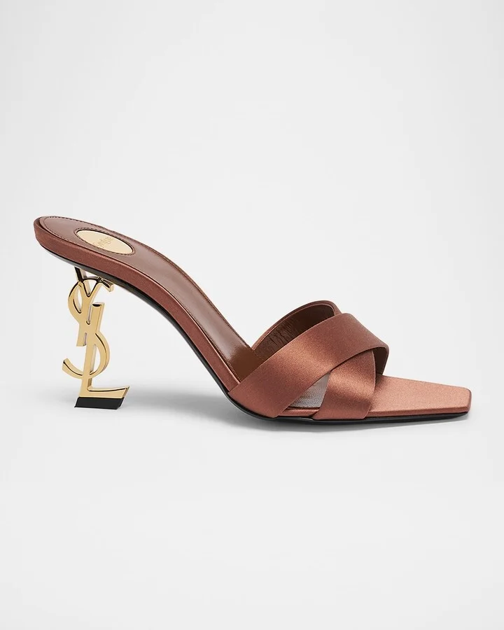 Opyum YSL Logo-Heel Satin Slide Sandals