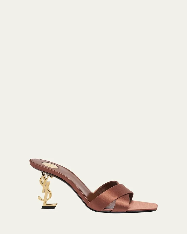 Opyum YSL Logo-Heel Satin Slide Sandals