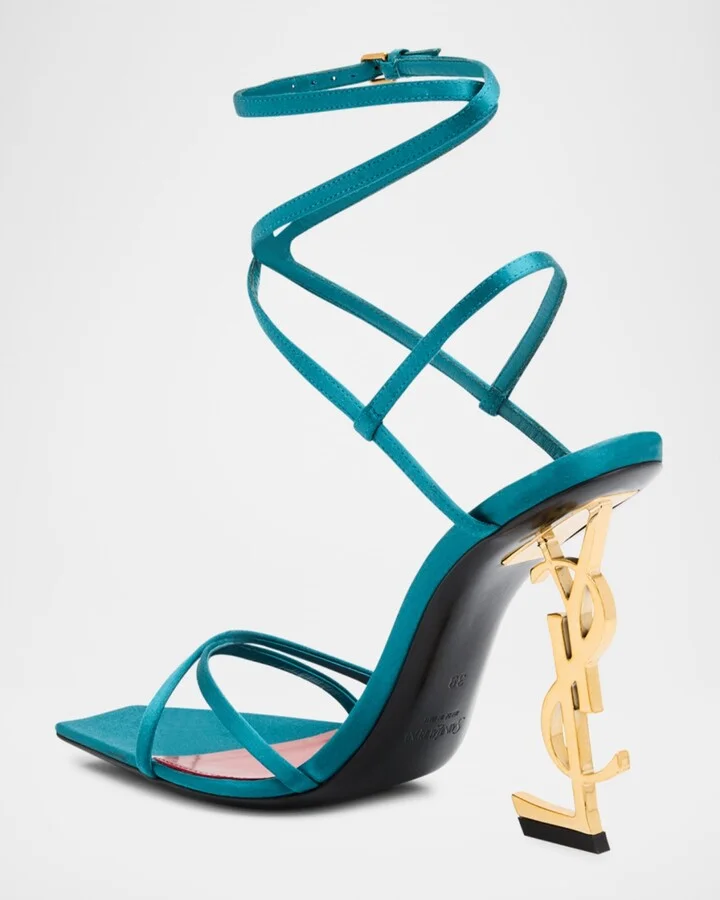 Opyum YSL Logo-Heel Wrap-Ankle Sandals with Golden Hardware - Image 4