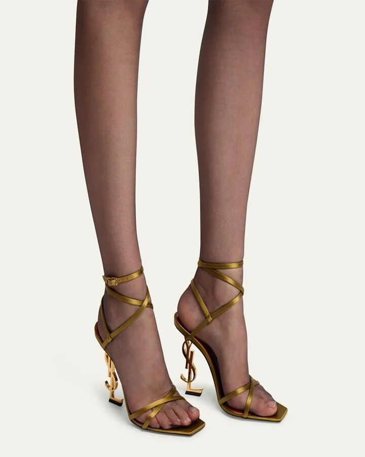 Opyum YSL Logo-Heel Wrap-Ankle Sandals with Golden Hardware - Image 4