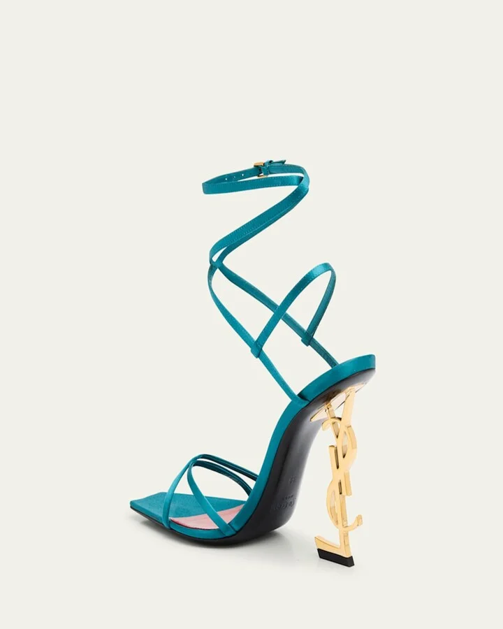 Opyum YSL Logo-Heel Wrap-Ankle Sandals with Golden Hardware - Image 5