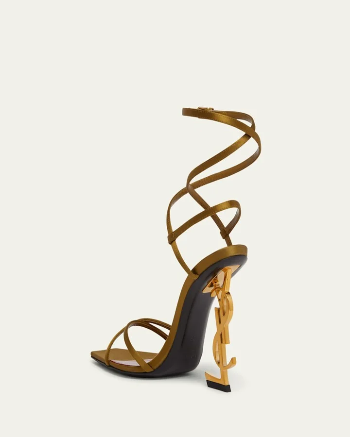 Opyum YSL Logo-Heel Wrap-Ankle Sandals with Golden Hardware - Image 10