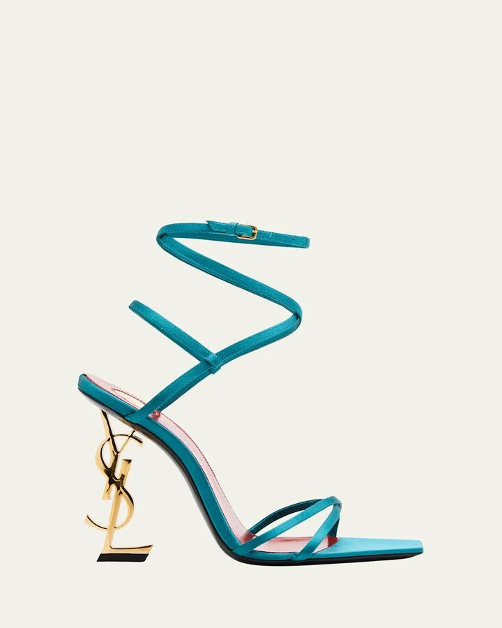 Opyum YSL Logo-Heel Wrap-Ankle Sandals with Golden Hardware
