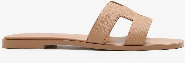 Oran H Cut-Out Sandals in Beige Perlino Epsom Leather