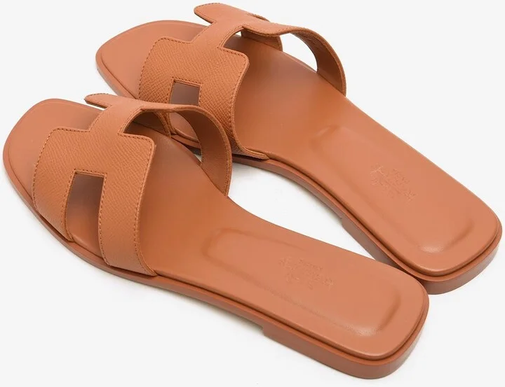 Oran H Cut-Out Sandals in Orange Canyon Epsom Leather - Image 2