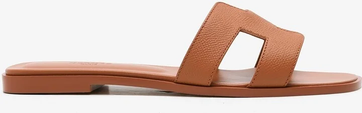 Oran H Cut-Out Sandals in Orange Canyon Epsom Leather