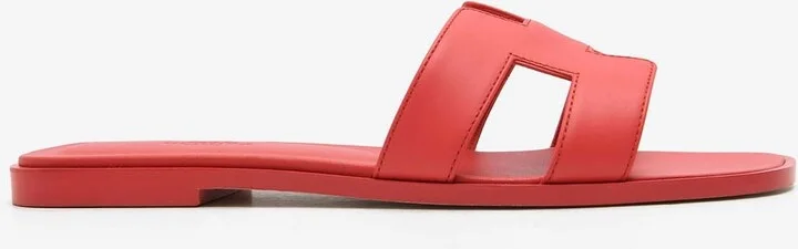 Oran H Cut-Out Sandals in Rose Vermillon Epsom Leather