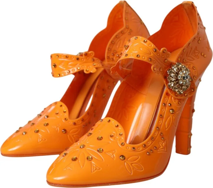 Orange CINDERELLA Floral Crystal Pumps Women's Shoes - Image 3