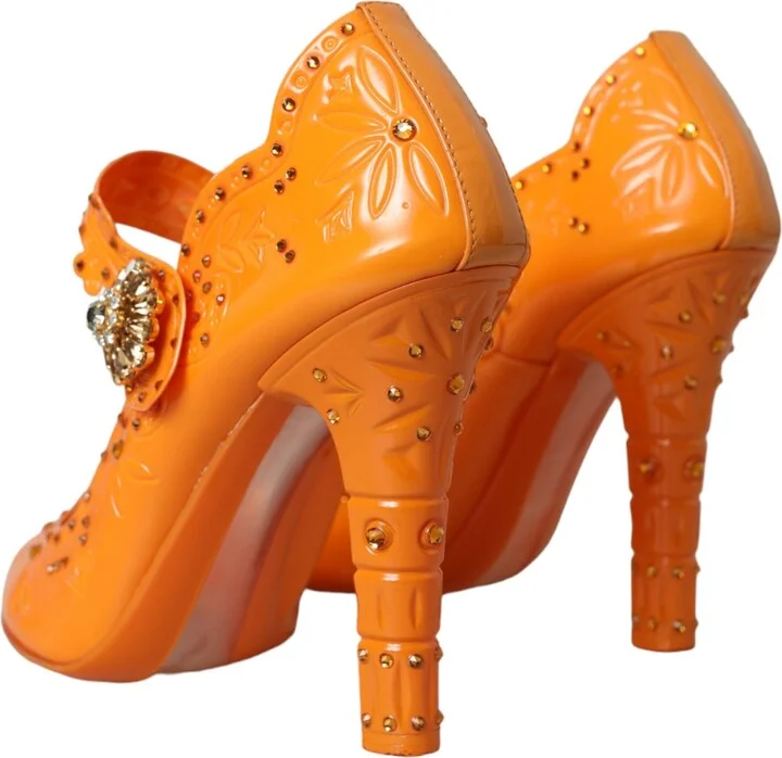 Orange CINDERELLA Floral Crystal Pumps Women's Shoes - Image 4