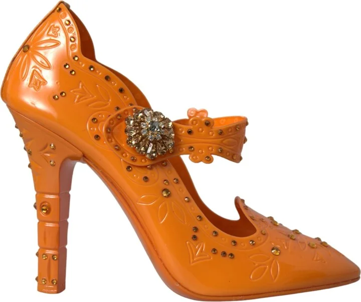 Orange CINDERELLA Floral Crystal Pumps Women's Shoes