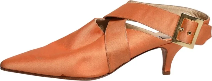 Orange Kitten Heels Slingback Sandals Women's Shoes (Pre-Owned) - Image 6