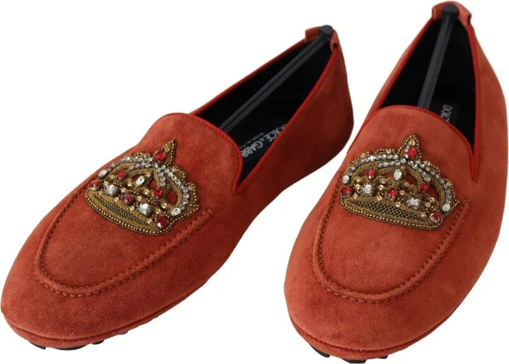 Orange Leather Crystal Crown Loafers Men's Shoes - Image 2